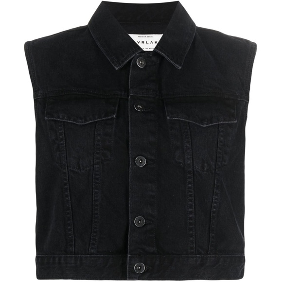 SLVRLAKE Caroline Spread-Collar Black Denim Vest - Size M NWT - Picture 1 of 9
